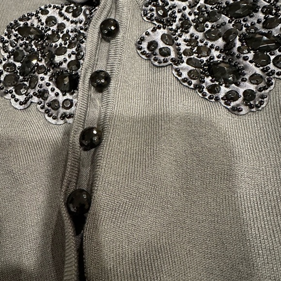 White House Black Market Grey Silk Blend Beaded cardigan Women's XL Elegant Chic - Picture 10 of 10